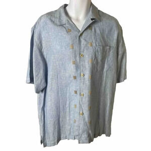 Nat‎ Nast Luxury Large 100% Linen Mystic Perfect Khaki Button Shirt TINY FLAW